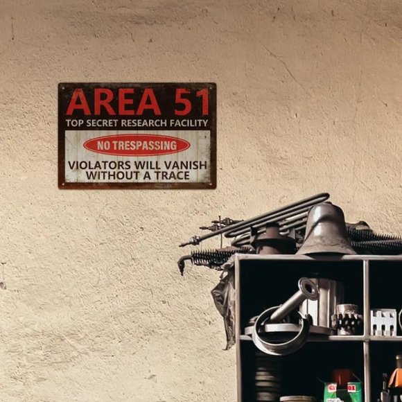 AREA 51 No Tresspassing Warning Sign Halloween Tin Wall Decor 12"x8" ๐๐ฝ๐ธ - Picture 4 of 7